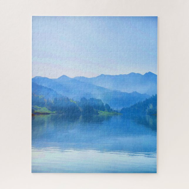 Beautiful Serene Lake Reflection Misty Morning Jigsaw Puzzle (Vertical)