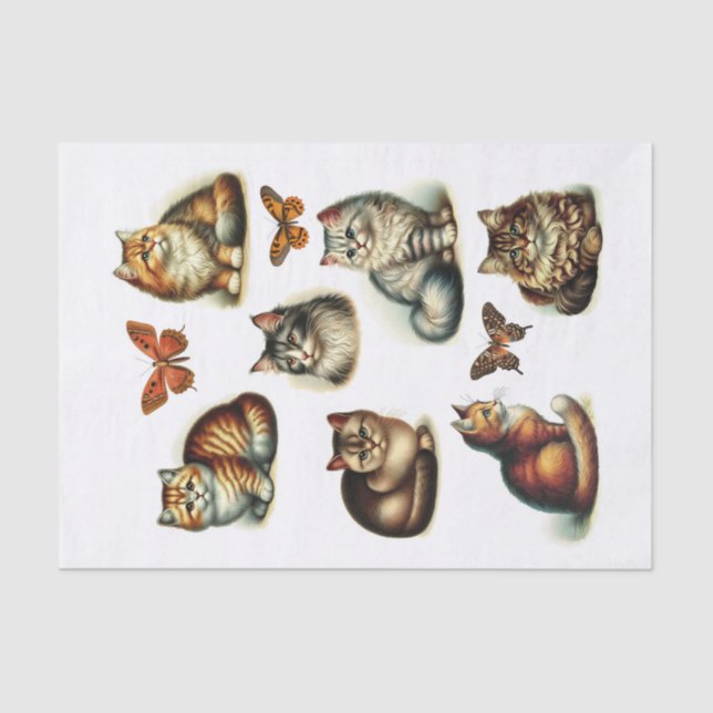 Beautiful Set of Cats and Butterflies Fussy Cuts Tissue Paper (Front)