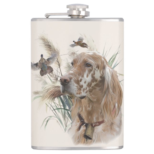 Beautiful Setter with Pheasants , Art Hip Flask (Front)