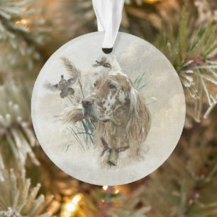 Beautiful Setter with Pheasants , Art Ornament