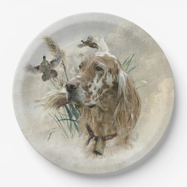 Beautiful Setter with Pheasants , Art Paper Plate (Front)