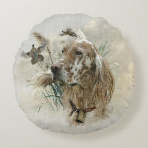 Beautiful Setter with Pheasants , Art Round Cushion