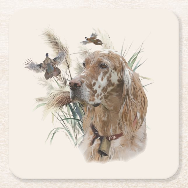 Beautiful Setter with Pheasants , Art Square Paper Coaster (Front)
