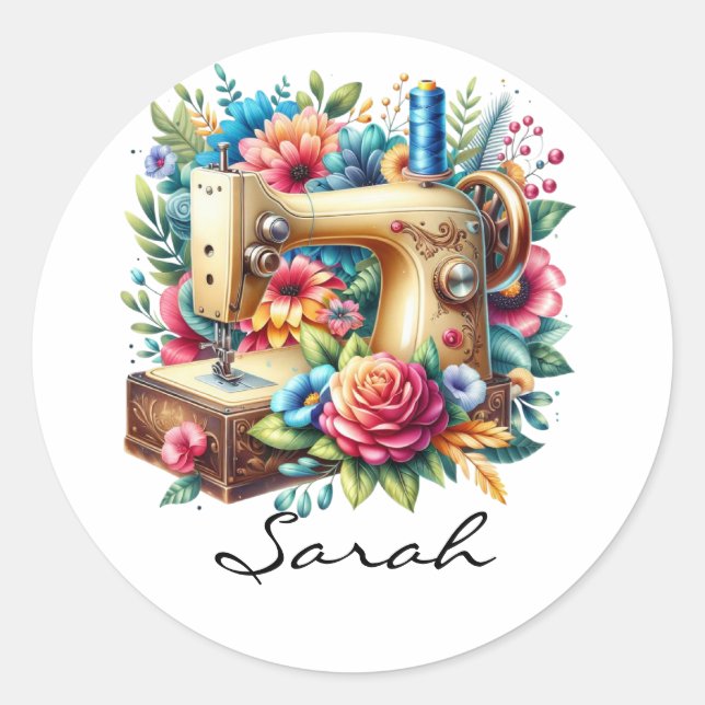 Beautiful Sewing Machine  Classic Round Sticker (Front)