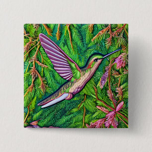 Beautiful Shabby Chic Little Hummingbird. 15 Cm Square Badge