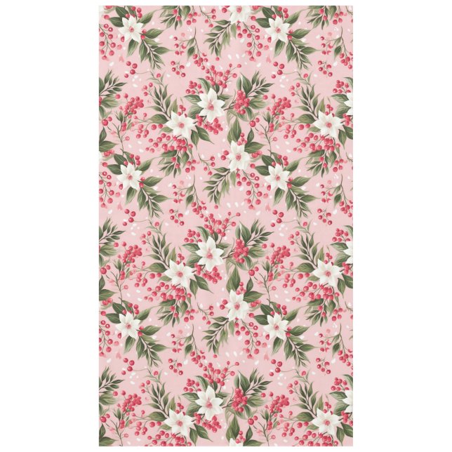 Beautiful Shabby Chic Pink Christmas Floral Berry Tablecloth (Front)