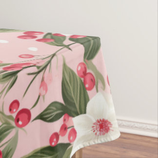 Beautiful Shabby Chic Pink Christmas Floral Berry Tablecloth