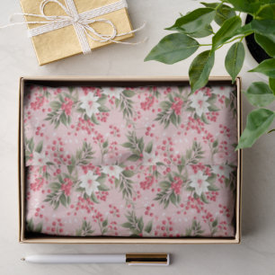 Beautiful Shabby Chic Pink Christmas Floral Berry Tissue Paper