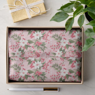 Beautiful Shabby Chic Pink Christmas Floral Berry Tissue Paper