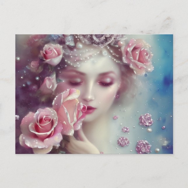 Beautiful Shabby Chic Vintage Pearly Roses Girl  Postcard (Front)