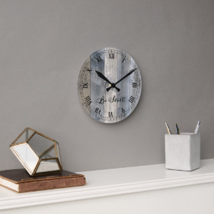 Beautiful Shades of Grey Wood, Be Still Round Clock