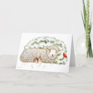 Beautiful sheep & bunny Christmas card. Announcement