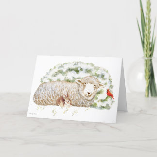 Beautiful sheep & bunny Christmas card. Announcement