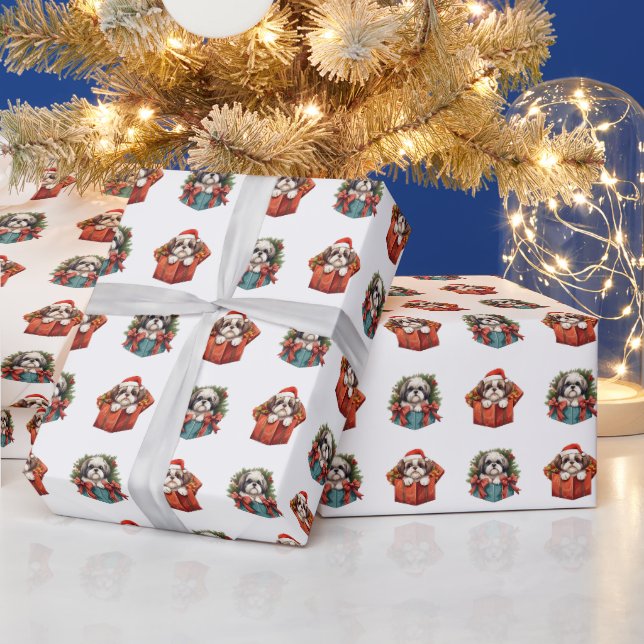 Beautiful Shih-tzu Dog Christmas Pattern Wrapping Paper (Holidays)