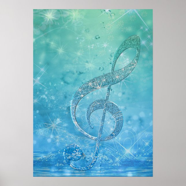 Beautiful shining effect blue treble clef poster (Front)