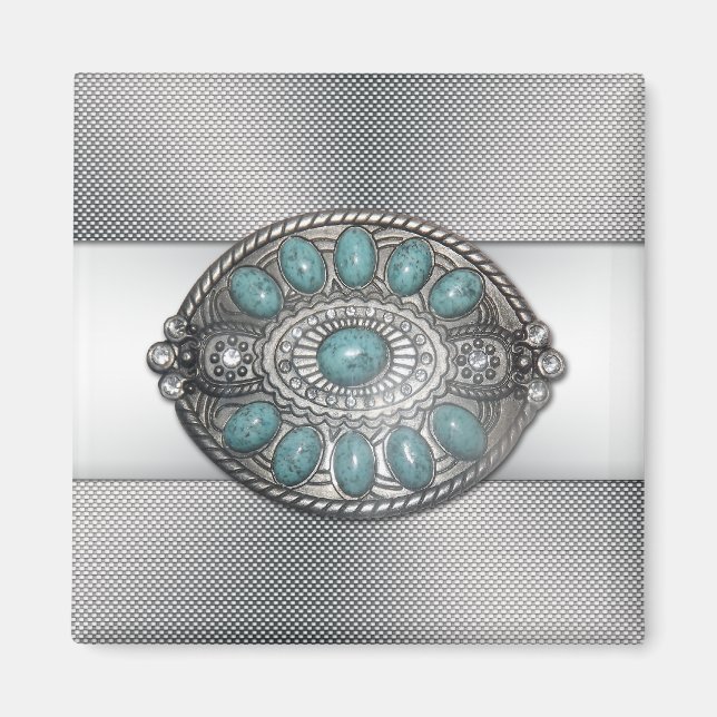 Beautiful shinning antique metal belt buckle image magnet (Front)