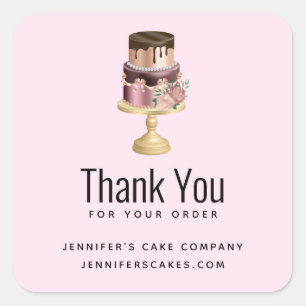 Beautiful Shiny Glam Party Cake Business Thank You Square Sticker