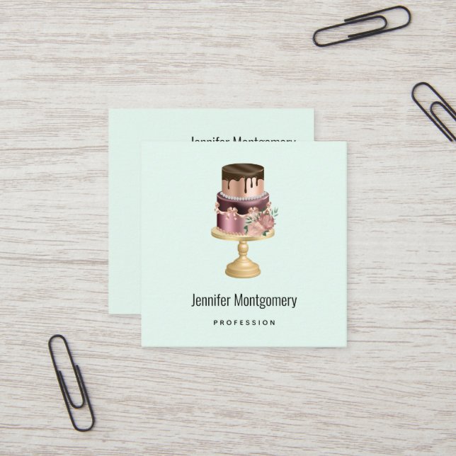 Beautiful Shiny Glam Party Cake Square Business Card (Front/Back In Situ)