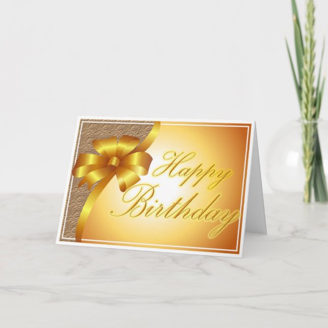 Beautiful shiny gold ribbon birthday card (Front)