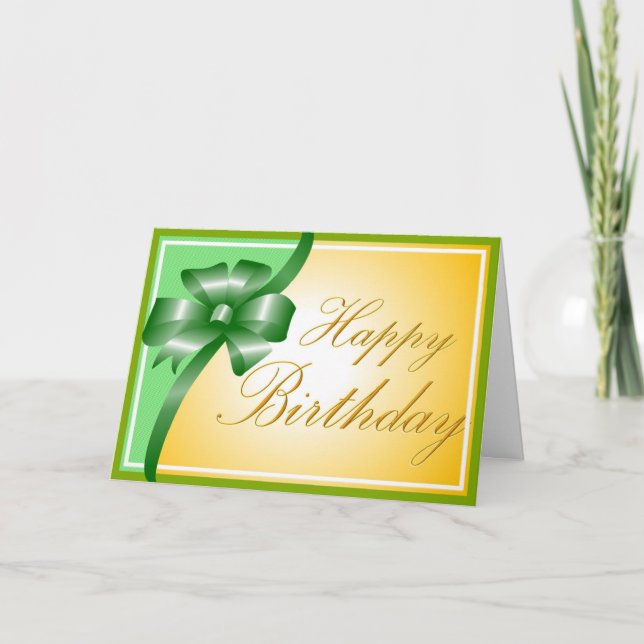 Beautiful shiny green ribbon birthday card (Front)