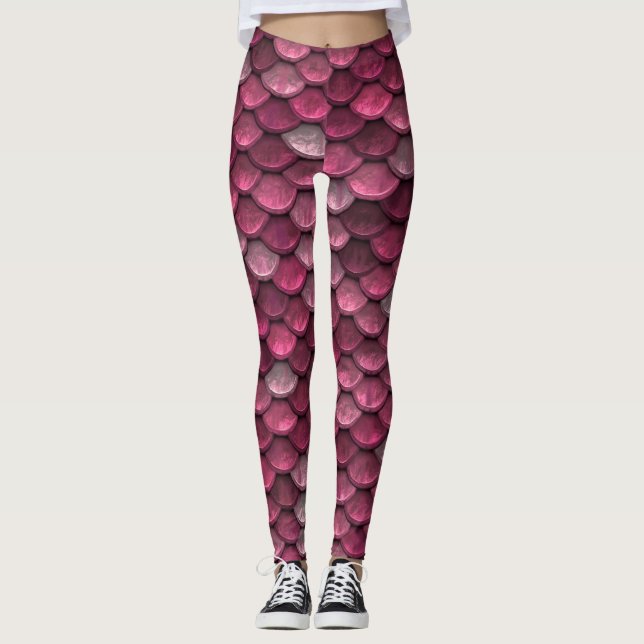 Beautiful Shiny Red Mermaid Scales Leggings (Front)