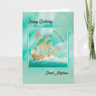 Beautiful Ship on High Seas for Great Nephew Card