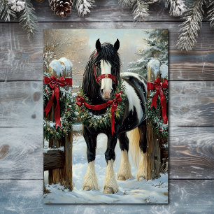 Beautiful Shire Draught Horse and Wreath Christmas Holiday Card
