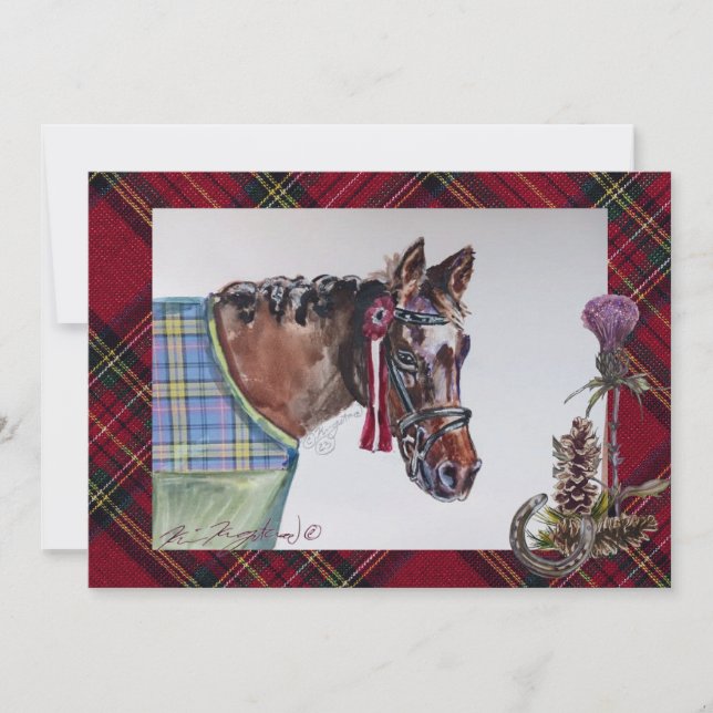 beautiful show horse, plaid and thistle collection holiday card (Front)