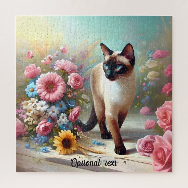 Beautiful Siamese Cat and Flowers Jigsaw Puzzle (Vertical)