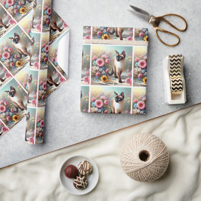 Beautiful Siamese Cat and Flowers Wrapping Paper (Crafts)