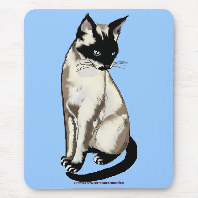 Beautiful Siamese Cat Cartoon Art Mouse Mat (Front)