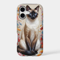 Beautiful siamese cat in flowers