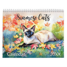 Beautiful Siamese Cats Pet Lover Watercolor Animal