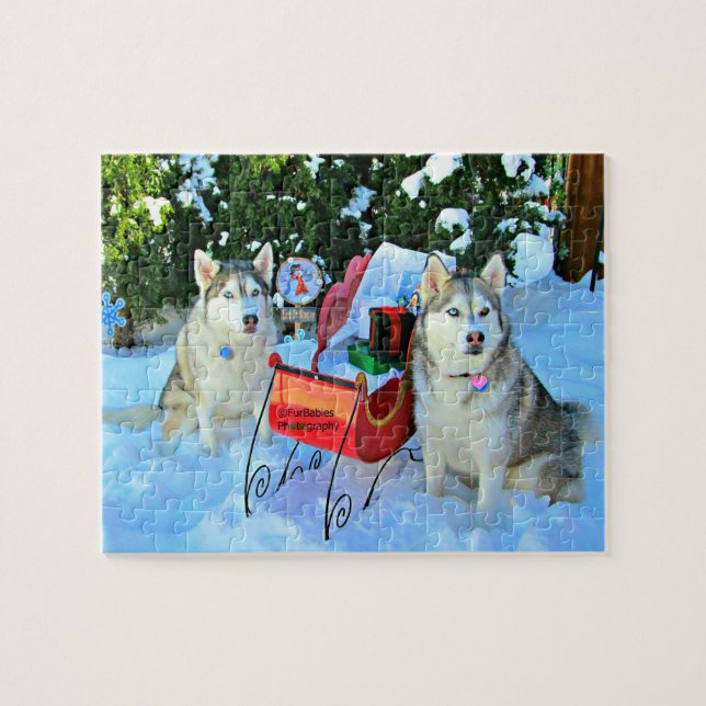 Beautiful Siberian Huskies in the snow Jigsaw Puzzle (Horizontal)