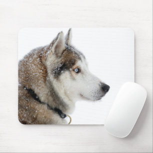 Beautiful Siberian Husky in the Snow Mouse Mat