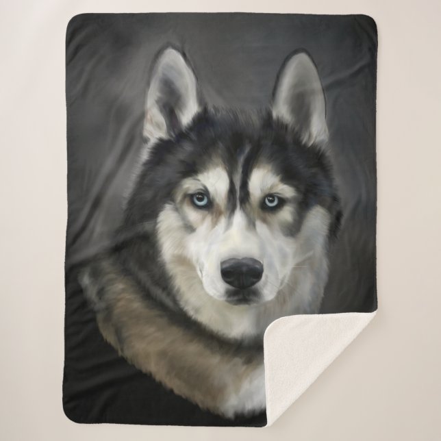 Beautiful Siberian Husky Sherpa Blanket (Front)