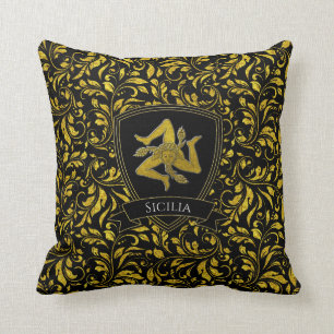 Beautiful Sicilian Trinacria Gold and Black Accent Cushion