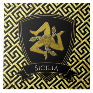 Beautiful Sicilian Trinacria Greek Key Tile
