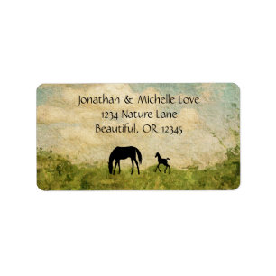 Beautiful Silhouette Mare and Foal Horse Address Label