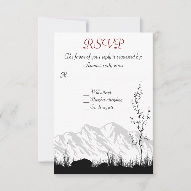 Beautiful Silhouette Mountain Wedding RSVP Card (Front)