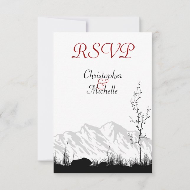 Beautiful Silhouette Mountain Wedding RSVP Cards (Front)