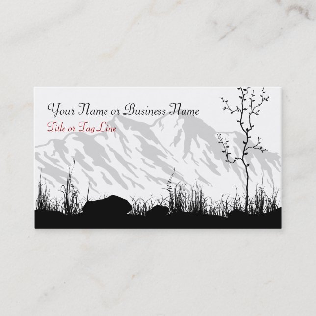 Beautiful Silhouette Mountains Black, White, Red Business Card (Front)
