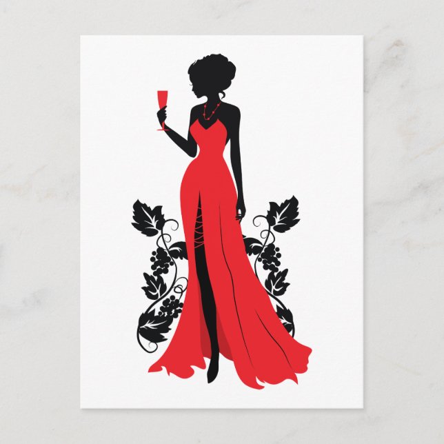 Beautiful silhouette of young woman with wineglass postcard (Front)