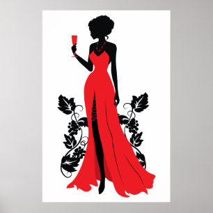 Beautiful silhouette of young woman with wineglass poster