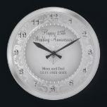 Beautiful Silver 25th Wedding Anniversary Large Clock<br><div class="desc">Personalise Clock. 25th Silver Wedding Anniversary Keepsake ready for you to personalise. This design works well for other events or occasions such as a birthday, wedding, years of service... or you can make it work for everyday use for your home or office by just adding your name, company or nothing...</div>
