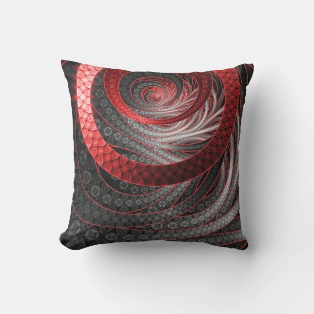 Beautiful Silver and Red Fractal Vampire Scales Cushion (Front)