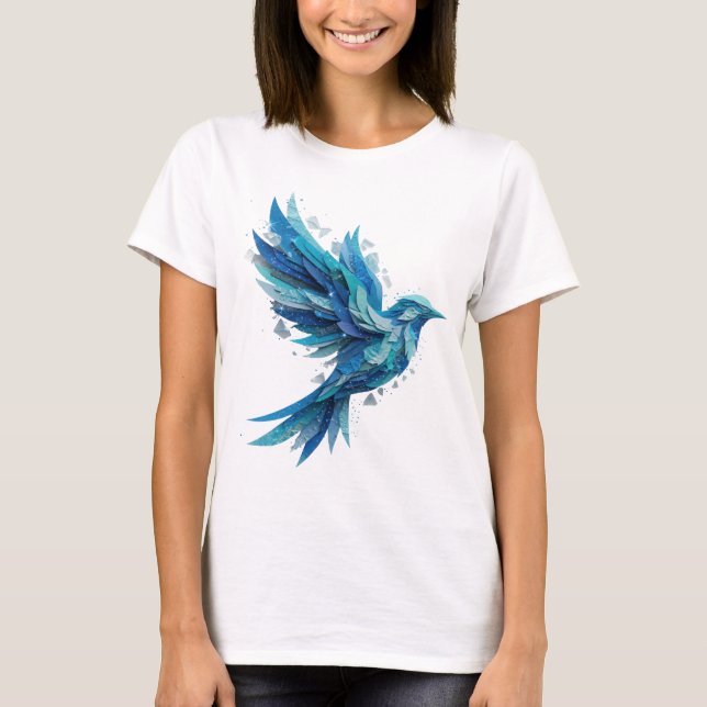 Beautiful Silver BLUE BIRD Modern Design T-Shirt (Front)