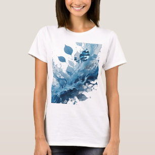Beautiful Silver BLUE LEAVES AND WATER SPLASHES T-Shirt