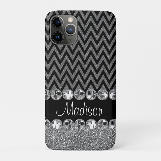 Beautiful Silver Chevron Glitter Jewels Elegant Case-Mate iPhone Case (Back)