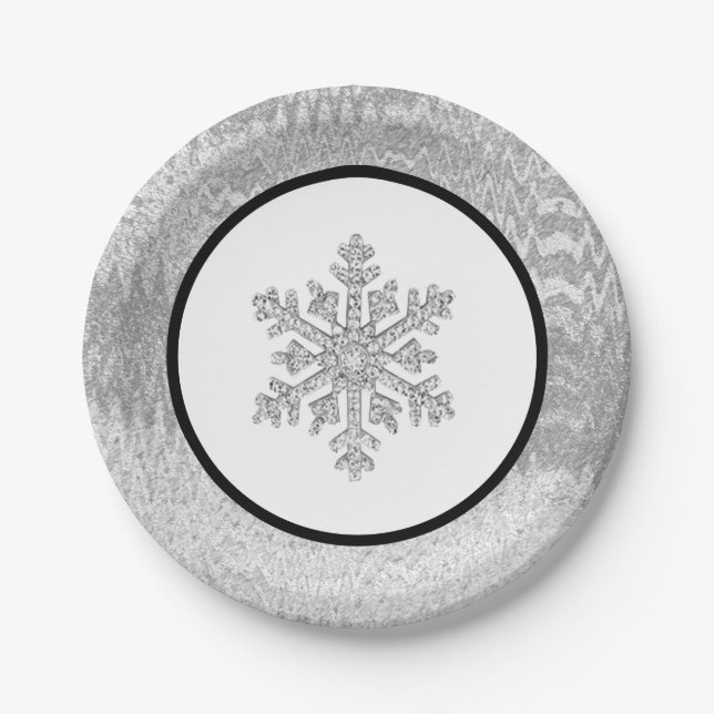 Beautiful Silver Foil Christmas Snowflake Paper Plate (Front)